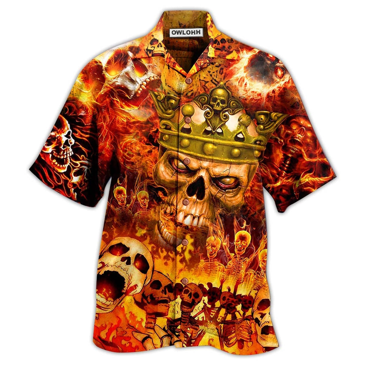 Hawaiian Shirt / Adults / S Skull King On Fire - Hawaiian Shirt - Owls Matrix LTD