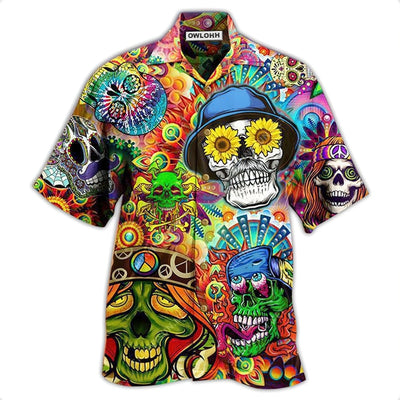 Hawaiian Shirt / Adults / S Hippie Skull Life Style Floral - Hawaiian Shirt - Owls Matrix LTD