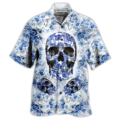 Hawaiian Shirt / Adults / S Skull Love Life Blue White - Hawaiian Shirt - Owls Matrix LTD