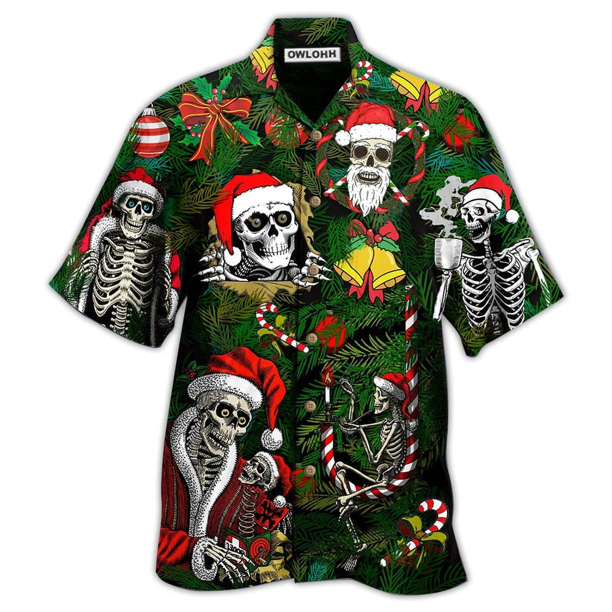 Hawaiian Shirt / Adults / S Skull Merry Xmas Happy - Hawaiian Shirt - Owls Matrix LTD