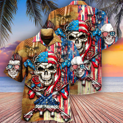 Skull Patriotic Flower America - Hawaiian Shirt - Owls Matrix LTD
