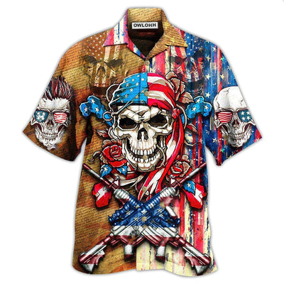 Hawaiian Shirt / Adults / S Skull Patriotic Flower America - Hawaiian Shirt - Owls Matrix LTD