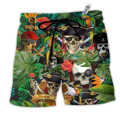 Beach Short / Adults / S Skull Pirates Make Ledgends Tropical Floral - Beach Short - Owls Matrix LTD
