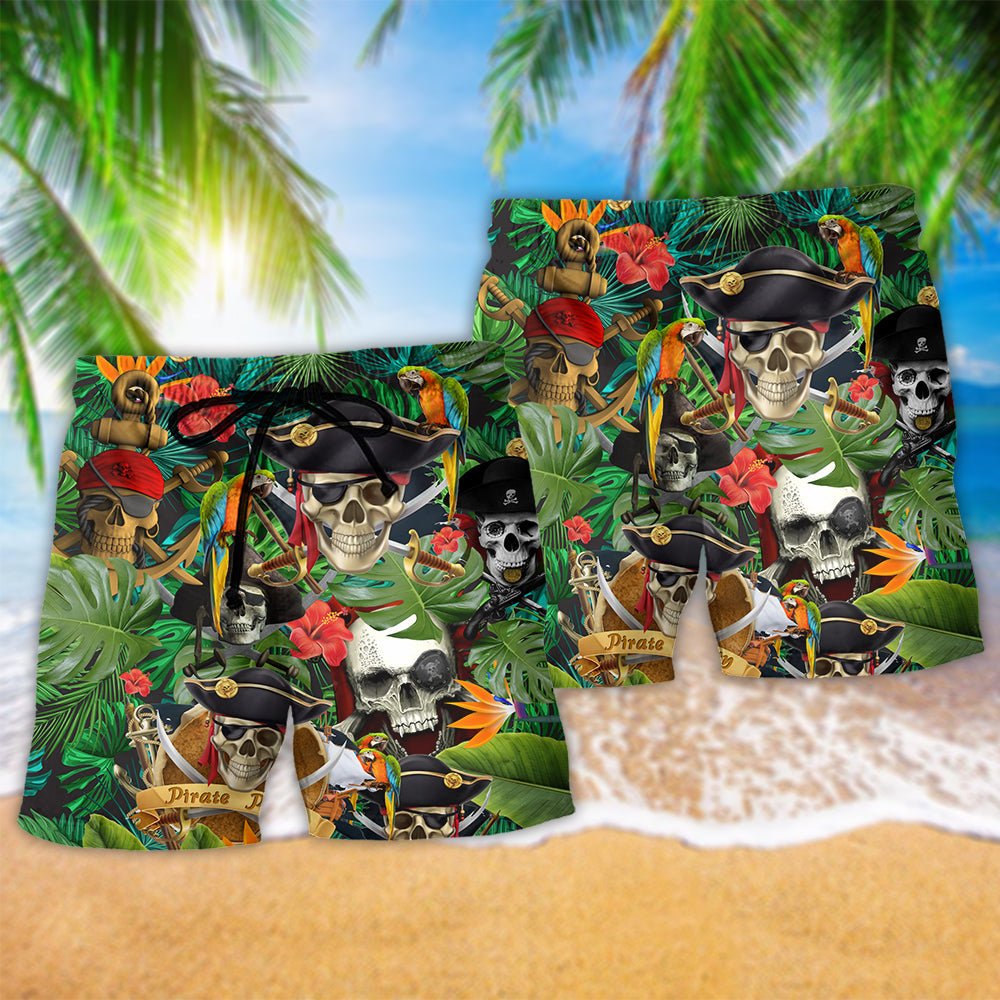 Skull Pirates Make Ledgends Tropical Floral - Beach Short - Owls Matrix LTD