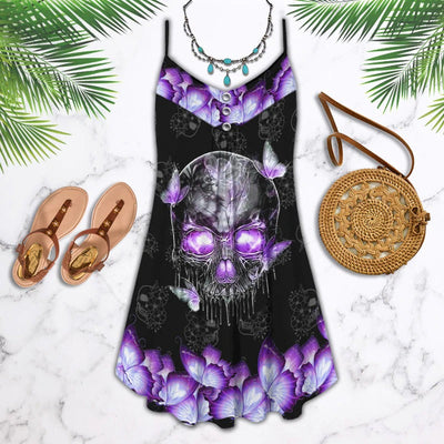Skull Purple Butterfly Cool - Summer Dress - Owls Matrix LTD