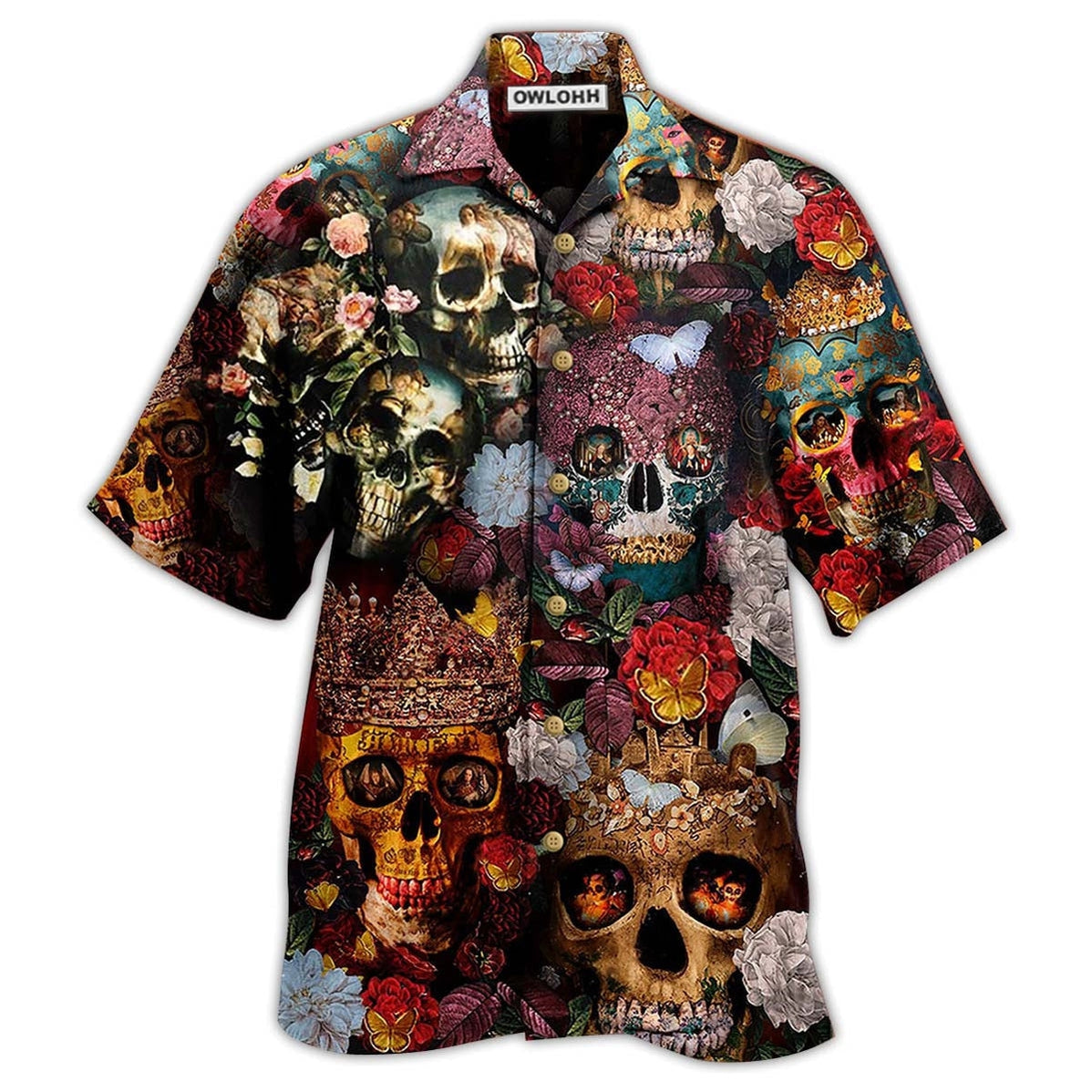 Hawaiian Shirt / Adults / S Skull Queen Love Flowers - Hawaiian Shirt - Owls Matrix LTD