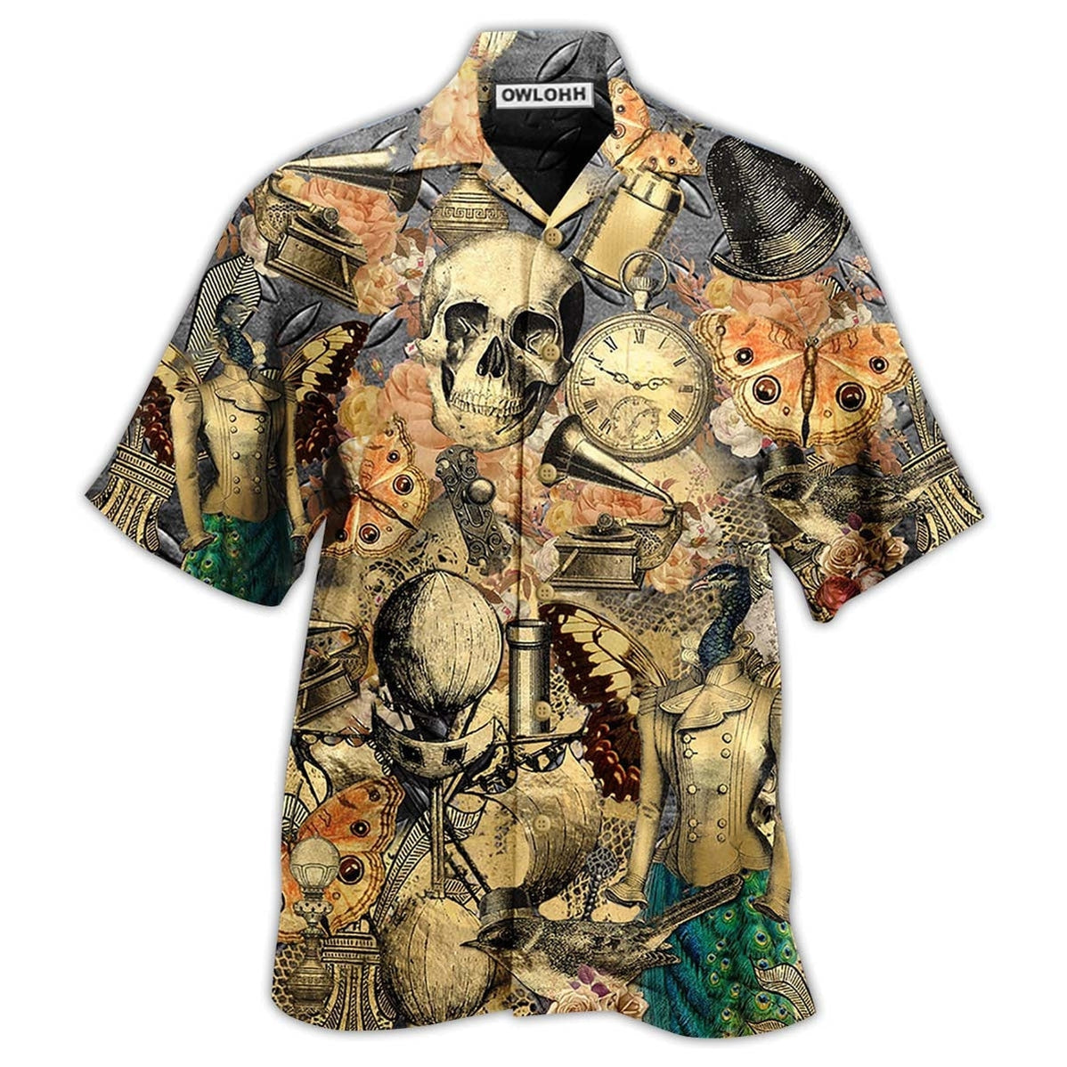 Hawaiian Shirt / Adults / S Skull Retro Style - Hawaiian Shirt - Owls Matrix LTD