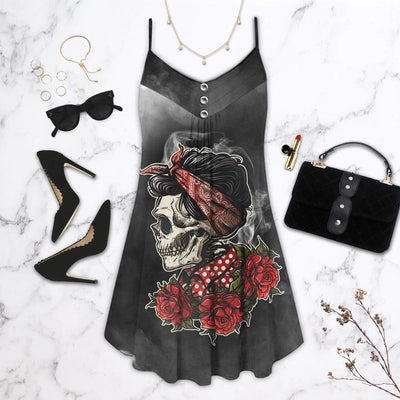 Skull Rose Blur Dark - Summer Dress - Owls Matrix LTD