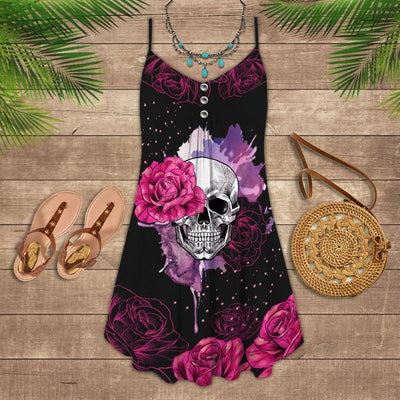 Skull Pink Rose Purple - Summer Dress - Owls Matrix LTD