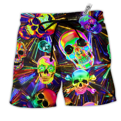 Beach Short / Adults / S Skull Smile Happy And Colorful - Beach Short - Owls Matrix LTD