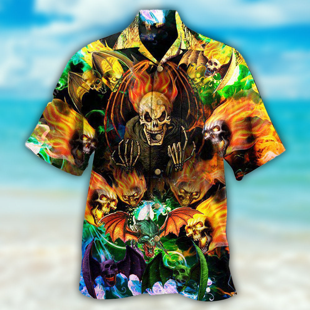 Skull With Bat Wings - Hawaiian Shirt - Owls Matrix LTD