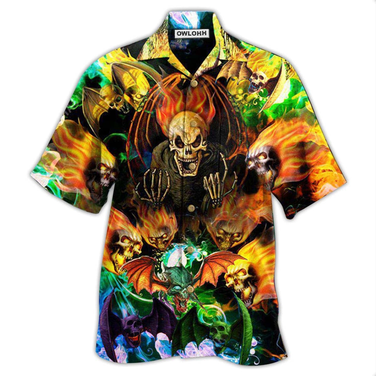 Hawaiian Shirt / Adults / S Skull With Bat Wings - Hawaiian Shirt - Owls Matrix LTD