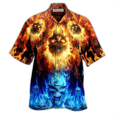 Hawaiian Shirt / Adults / S Skull Fire Burning Forever Fire And Water - Hawaiian Shirt - Owls Matrix LTD