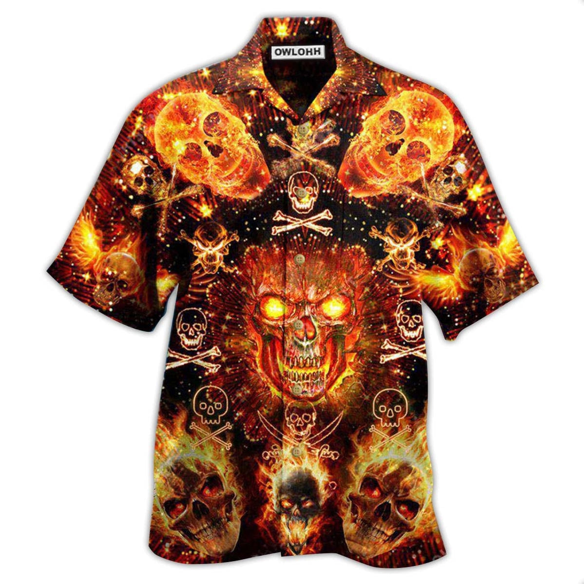 Hawaiian Shirt / Adults / S Skull Flaming - Hawaiian Shirt - Owls Matrix LTD