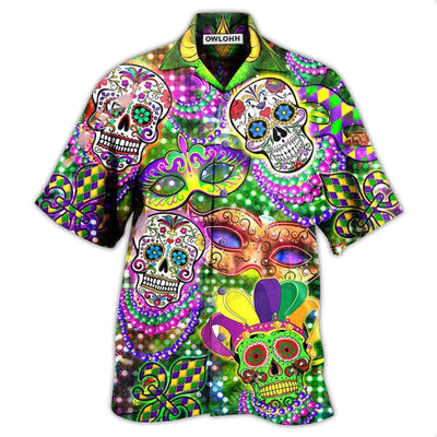 Hawaiian Shirt / Adults / S Skull Mardi Gras - Hawaiian Shirt - Owls Matrix LTD