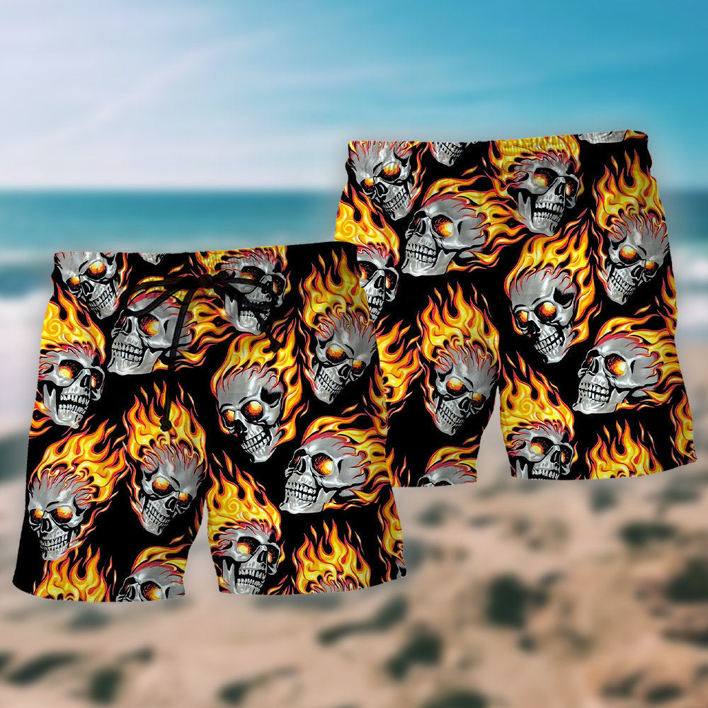 Skull Cool Skulls On Fire - Beach Short - Owls Matrix LTD