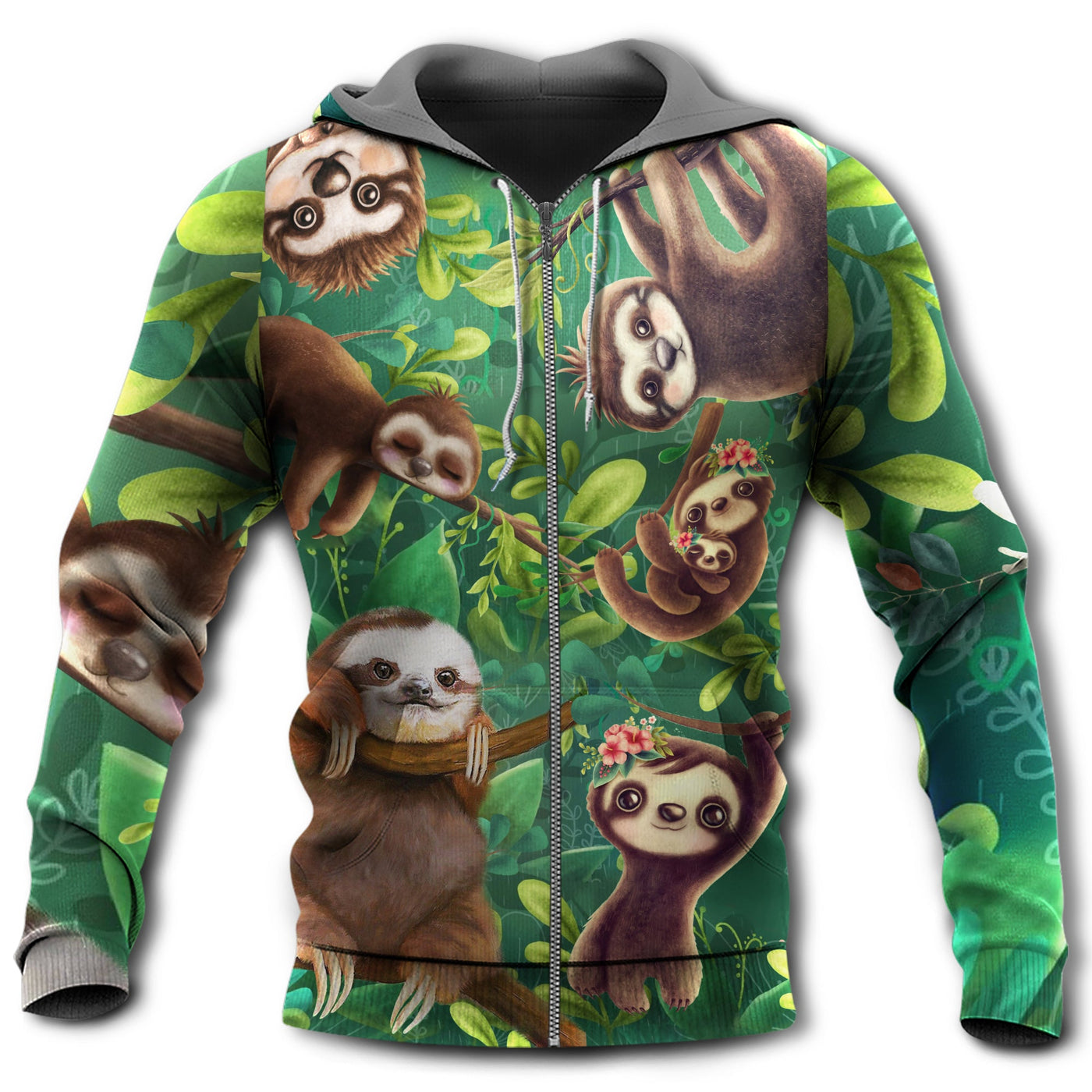 Zip Hoodie / S Sloth Lovely Cute Animals - Hoodie - Owls Matrix LTD