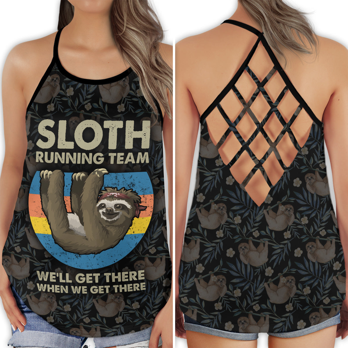 S Sloth Running Team - Cross Open Back Tank Top - Owls Matrix LTD