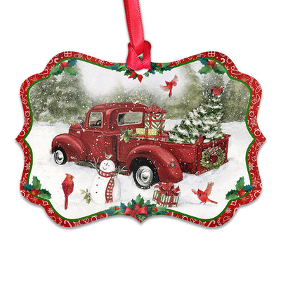 Pack 1 Red Truck Snowman For Christmas - Horizontal Ornament - Owls Matrix LTD