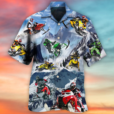 Snowmobile Life Style With Ice Mountain - Hawaiian Shirt - Owls Matrix LTD