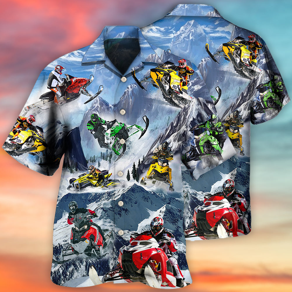 Snowmobile Life Style With Ice Mountain - Hawaiian Shirt - Owls Matrix LTD