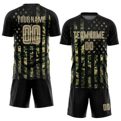 Custom Olive Vegas Gold-Black American Flag Fashion Sublimation Salute To Service Soccer Uniform Jersey