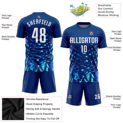 Custom Royal White-Aqua Blue Sublimation Soccer Uniform Jersey