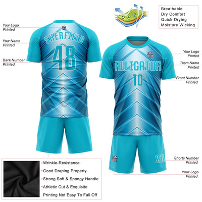 Custom Sky Blue Aqua Blue-White Sublimation Soccer Uniform Jersey