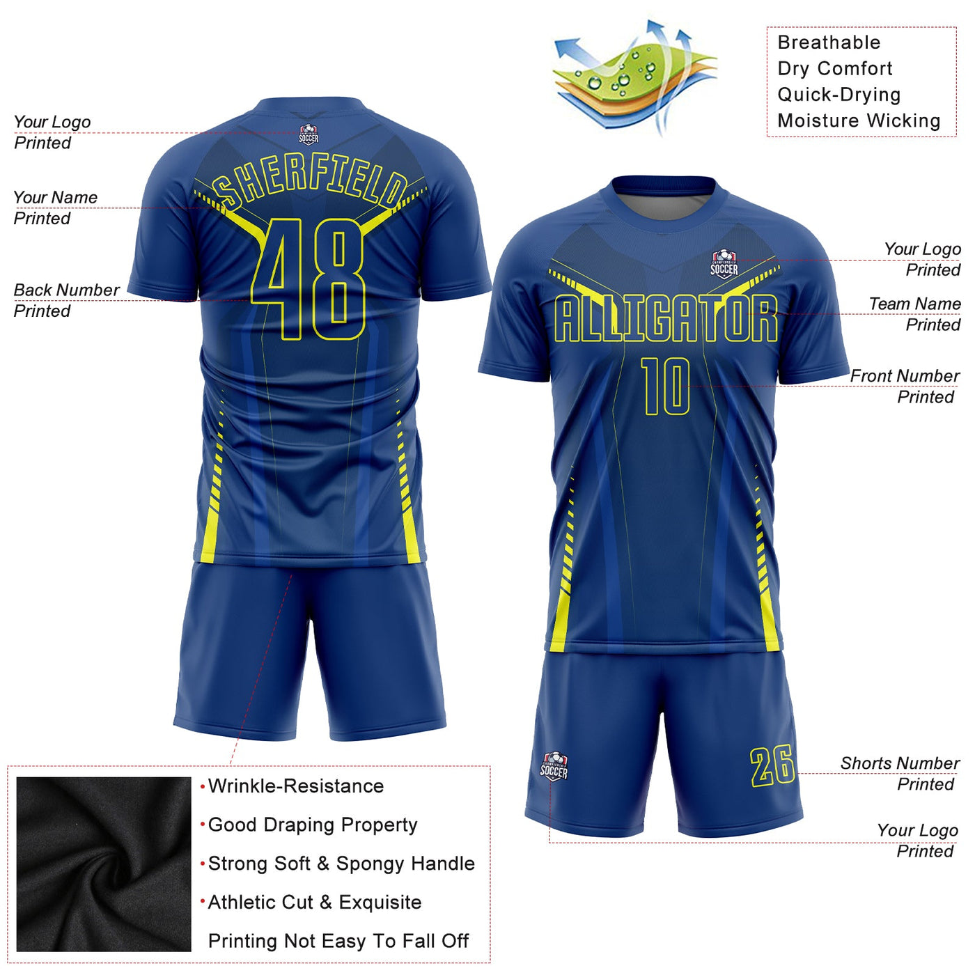 Custom US Navy Blue US Navy Blue-Gold Sublimation Soccer Uniform Jersey