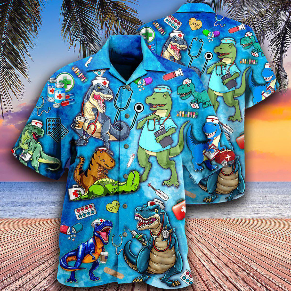 Dinosaur Sorry The Nice Nurse Is On Vacation - Hawaiian Shirt - Owls Matrix LTD