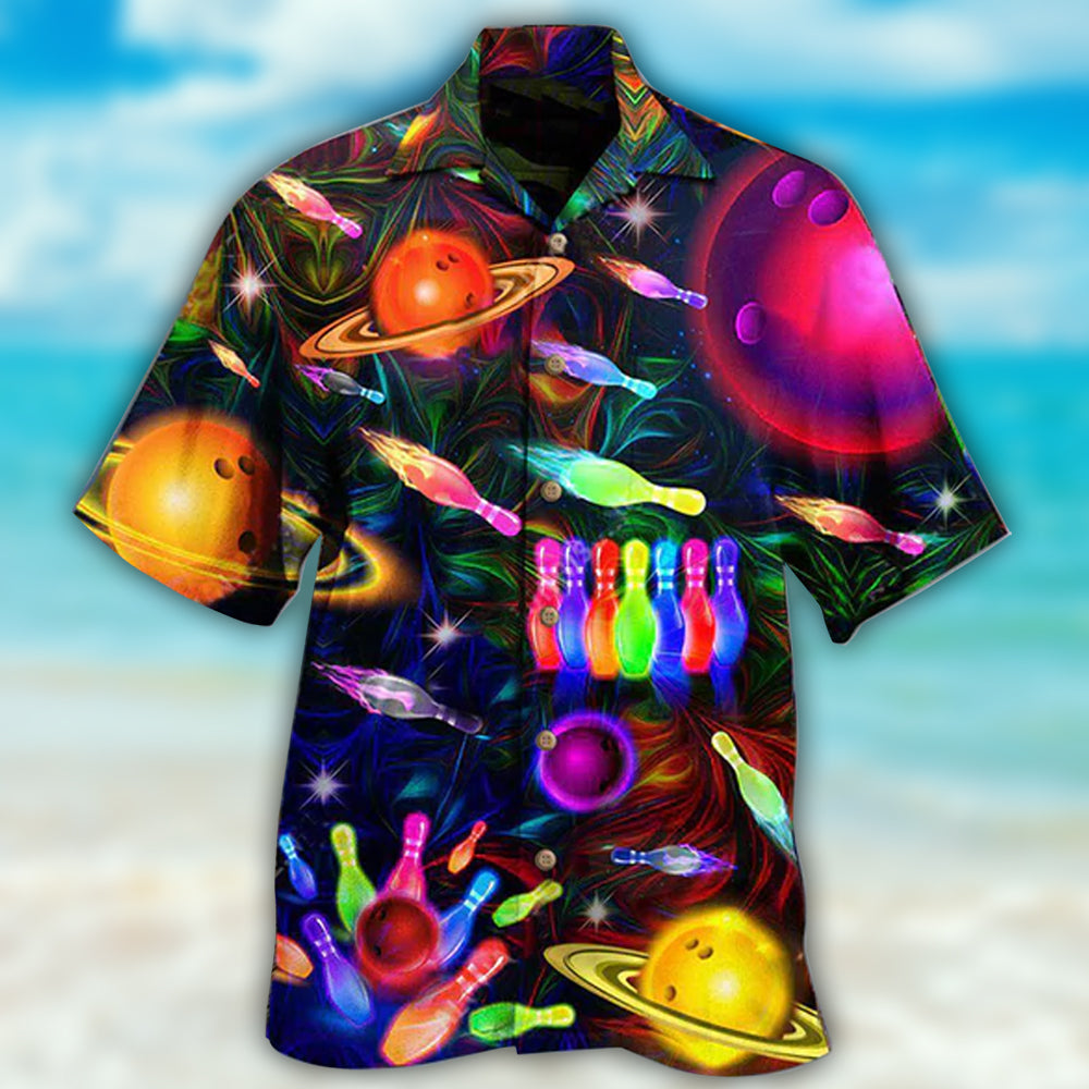 Bowling Neon Space Strike The Universe - Hawaiian Shirt - Owls Matrix LTD