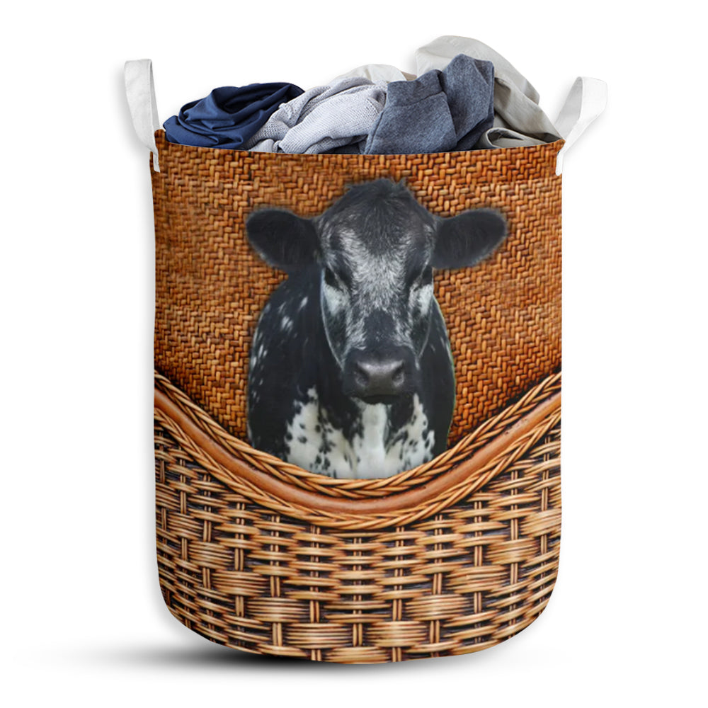 Speckle Park Cow Rattan Teaxture - Laundry Basket - Owls Matrix LTD