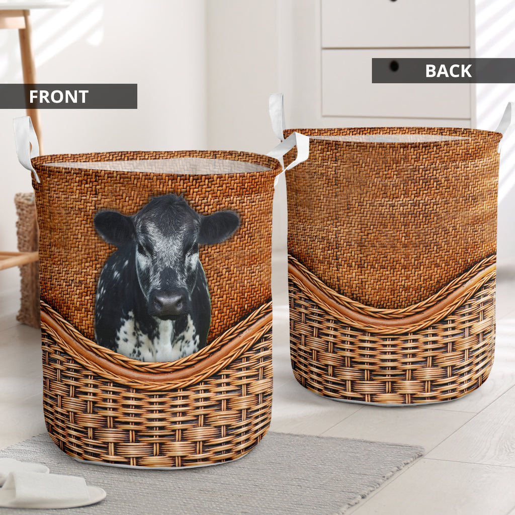 Speckle Park Cow Rattan Teaxture - Laundry Basket - Owls Matrix LTD