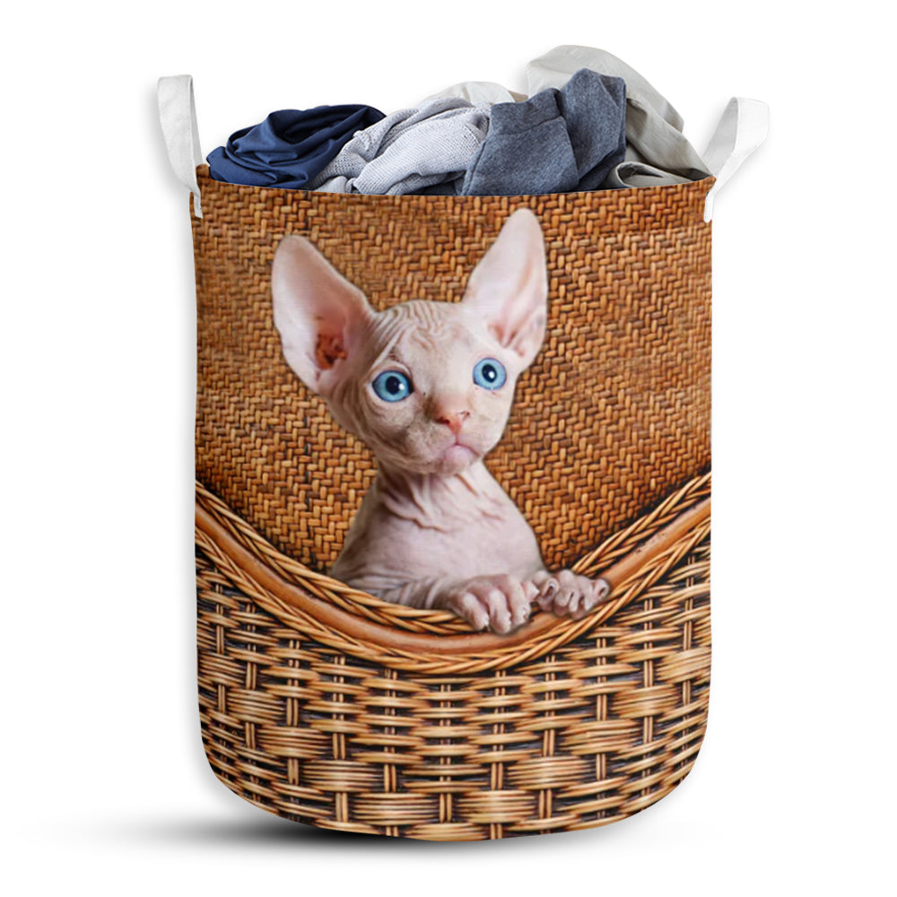 Sphynx Cat Rattan Teaxture - Laundry Basket - Owls Matrix LTD