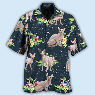 Cat Tropical Floral Sphynx Cat - Hawaiian Shirt - Owls Matrix LTD
