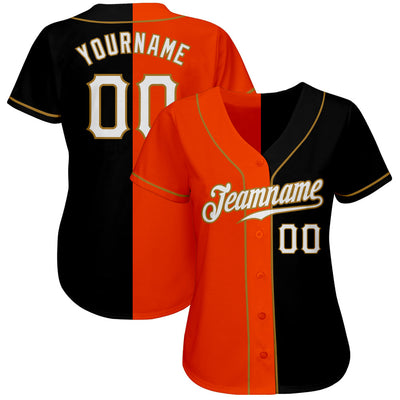 Custom Black White-Orange Authentic Split Fashion Baseball Jersey - Owls Matrix LTD