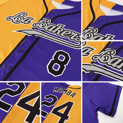 Custom Purple Black-Gold Authentic Split Fashion Baseball Jersey - Owls Matrix LTD