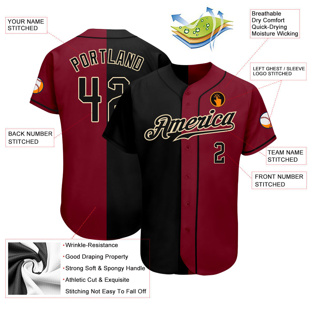 Custom Crimson Black-Cream Authentic Split Fashion Baseball Jersey - Owls Matrix LTD