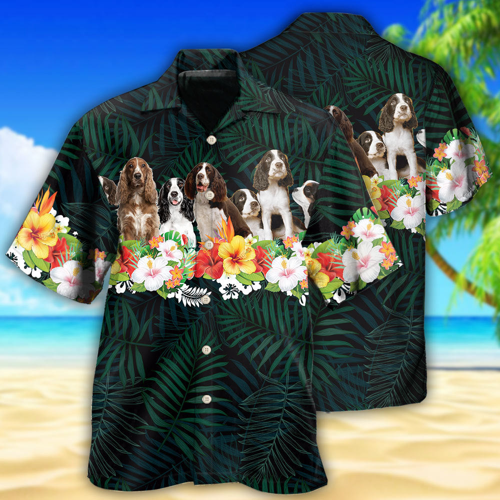 Springer Spaniel Dog Green Tropical Floral - Hawaiian Shirt - Owls Matrix LTD