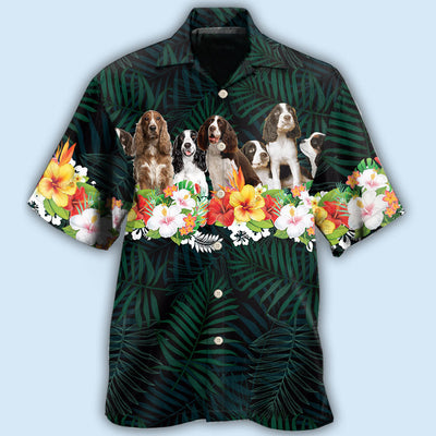 Springer Spaniel Dog Green Tropical Floral - Hawaiian Shirt - Owls Matrix LTD