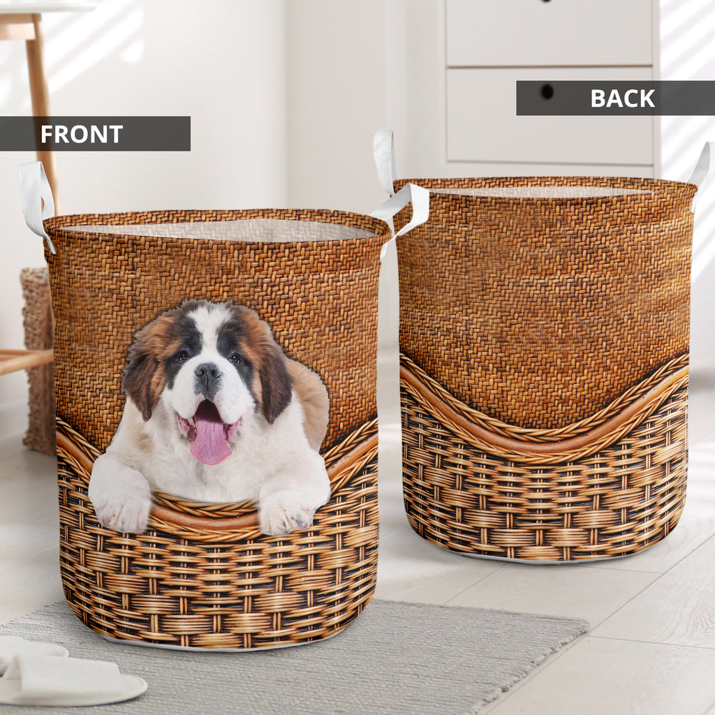 St Bernard Dog Rattan Teaxture Style - Laundry Basket - Owls Matrix LTD