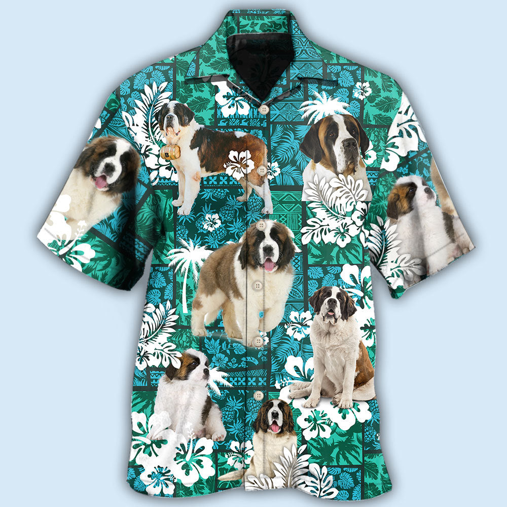 Saint Bernard Tropical Dog Green Lovely - Hawaiian Shirt - Owls Matrix LTD