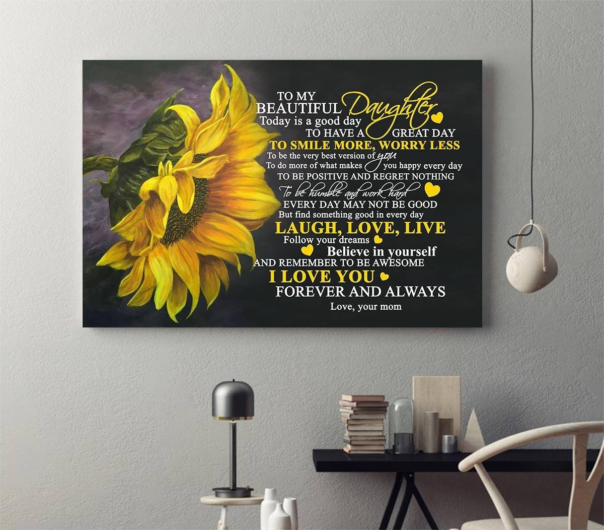 Sunflower To My Beautiful Daughter I Love You - Horizontal Poster - Owls Matrix LTD