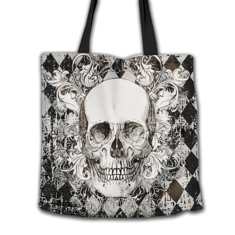 16''x16'' Skull Classic Black White Floral Skull - Tote Bag - Owls Matrix LTD