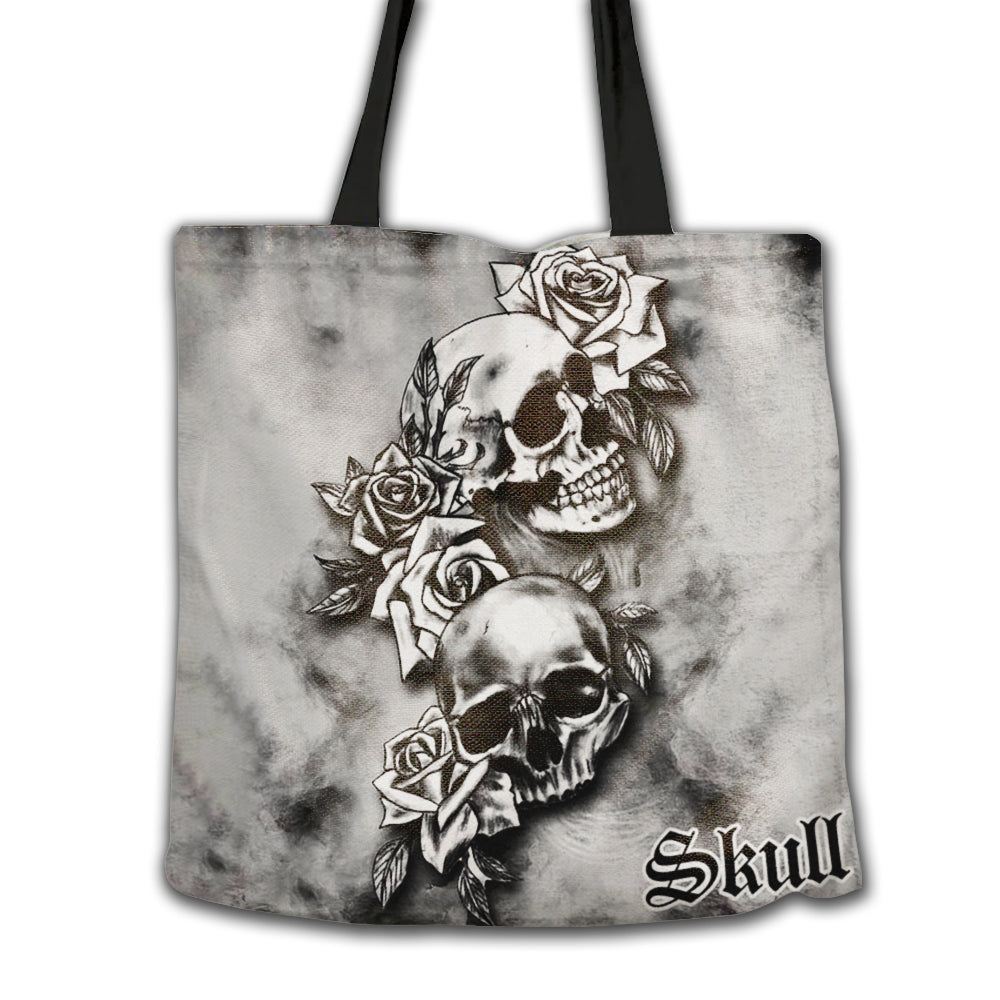 16''x16'' Skull Classic Black White Rose Skull - Tote Bag - Owls Matrix LTD