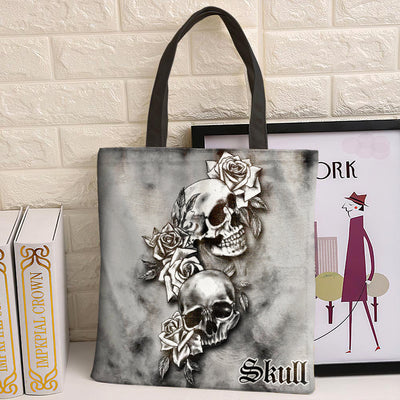 Skull Classic Black White Rose Skull - Tote Bag - Owls Matrix LTD