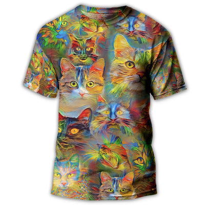 S Cat Beautiful Colorfull Painting - Round Neck T-shirt - Owls Matrix LTD