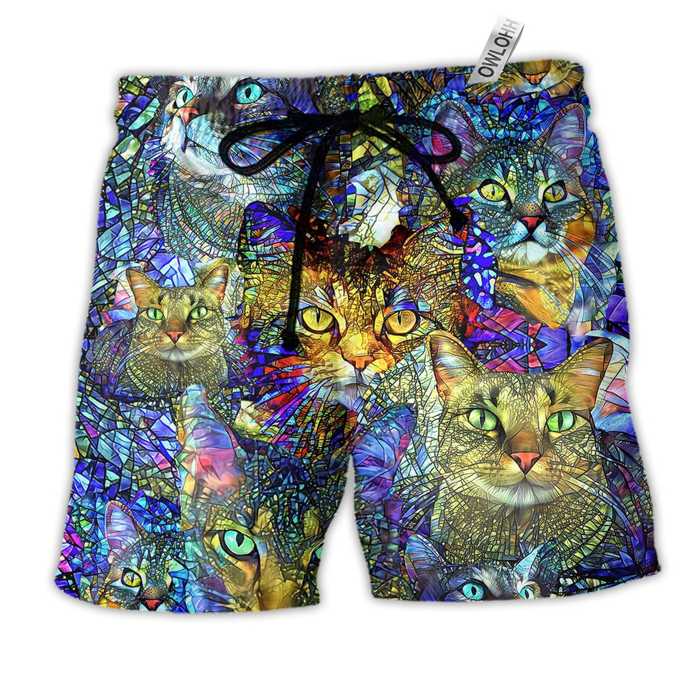 Beach Short / Adults / S Tabby Cat Lover Colorful - Beach Short - Owls Matrix LTD