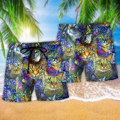 Tabby Cat Lover Colorful - Beach Short - Owls Matrix LTD