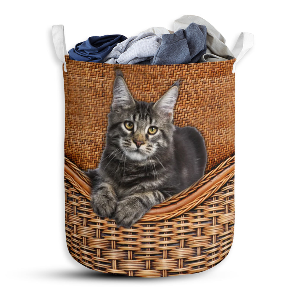 Tabby Cat Rattan Texture - Laundry Basket - Owls Matrix LTD
